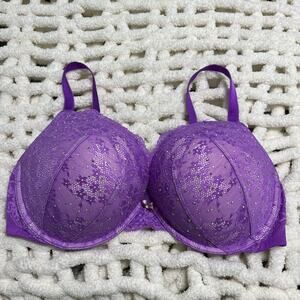 38D Victoria's Secret Dream Angels Plunge Push Up Lace And Purple Underwire Bra